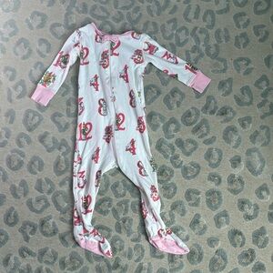 The Beaufort Bonnet Company Pink and White Footie Christmas pjs 12-18m